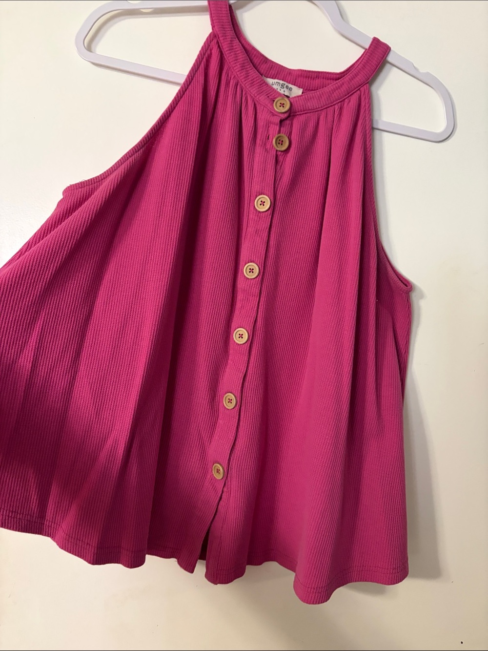 Umgee Fuchsia Ribbed Halter Button-Front Camisole